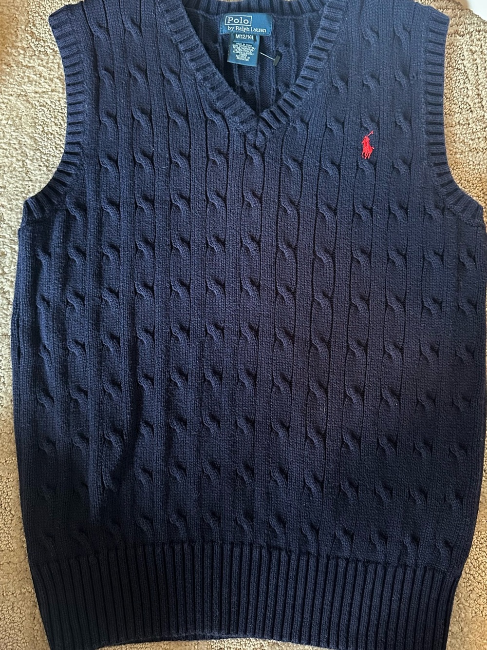 Polo by Ralph Lauren Boys Navy Cable-Knit V-Neck Sweater Vest